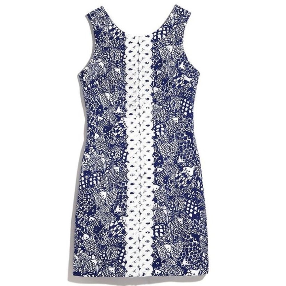 Lilly Pulitzer Navy & White Sleeveless Lace-Trim Mini Dress